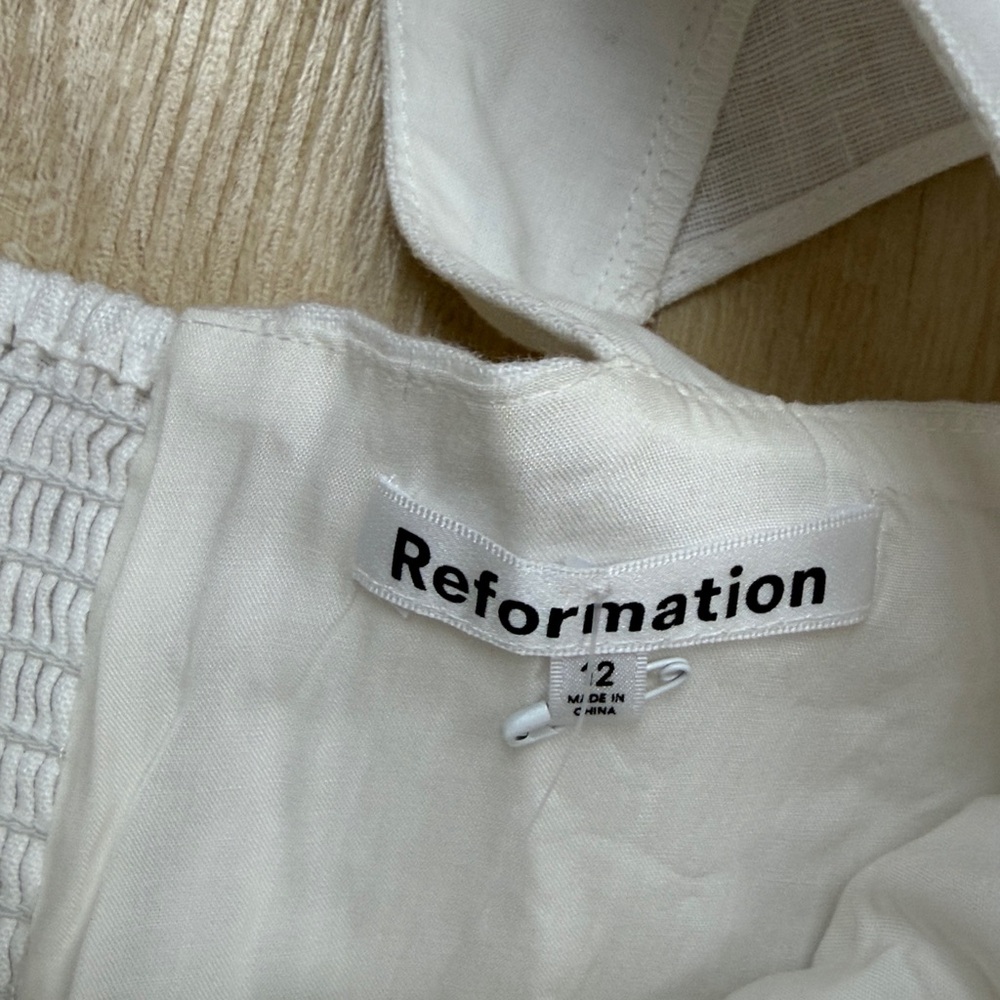 Reformation Oaklyn Linen Basque Waist Mini Dress white, SIZE 12 - Picture 7 of 8